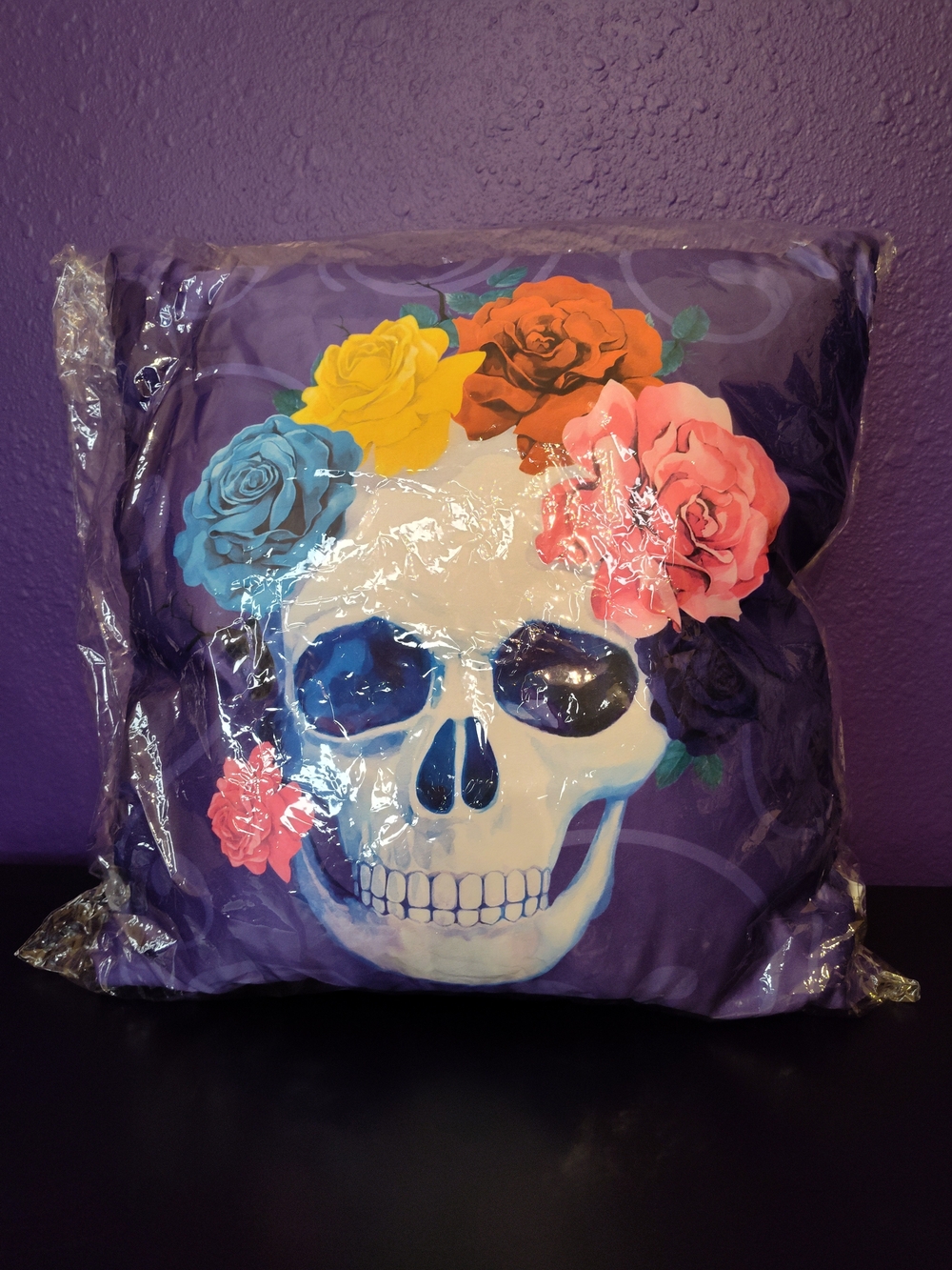 Floral Skull Decorative Pillow - Purple